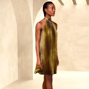 BANANA REPUBLIC GOLD LAMÉ PLEATED MINI DRESS
